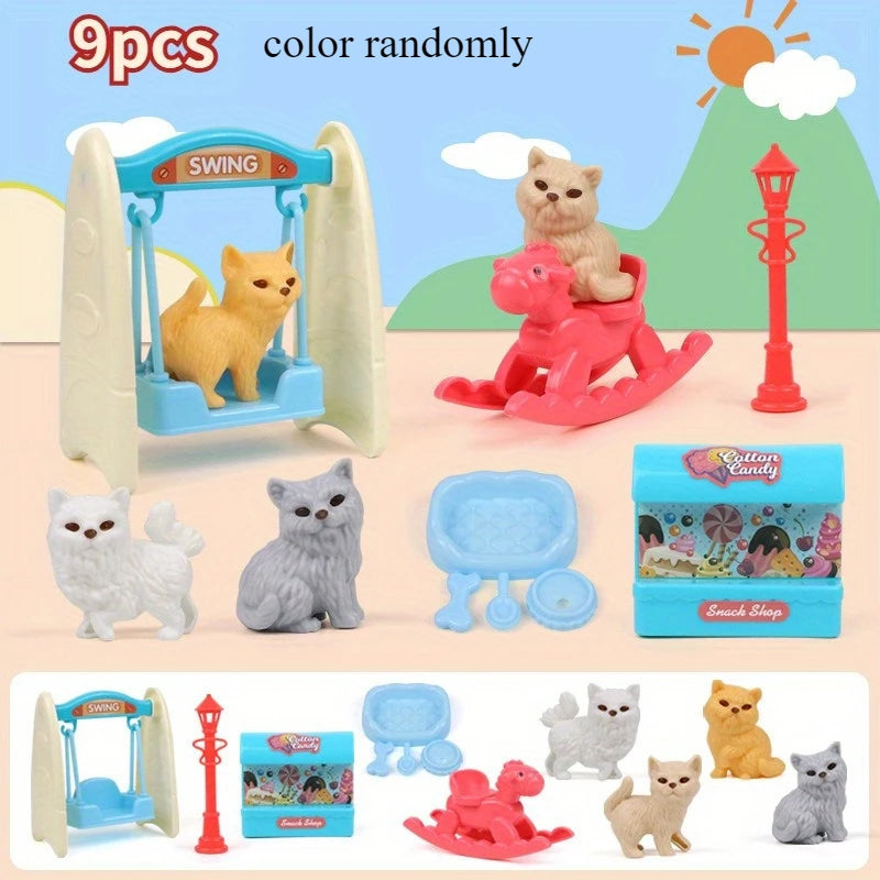 Cute Dog Family Playset – Pet Basket Cage Scene Toy Set