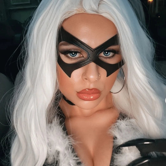 Half Face Cat Eye Costume Mask Woman Black Leather Masquerade Peaceful Pleasures Health and Wellness