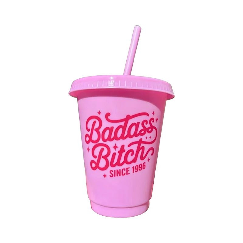 Pink Retro 16oz Birthday Cup with Straw | 30th–60th Party