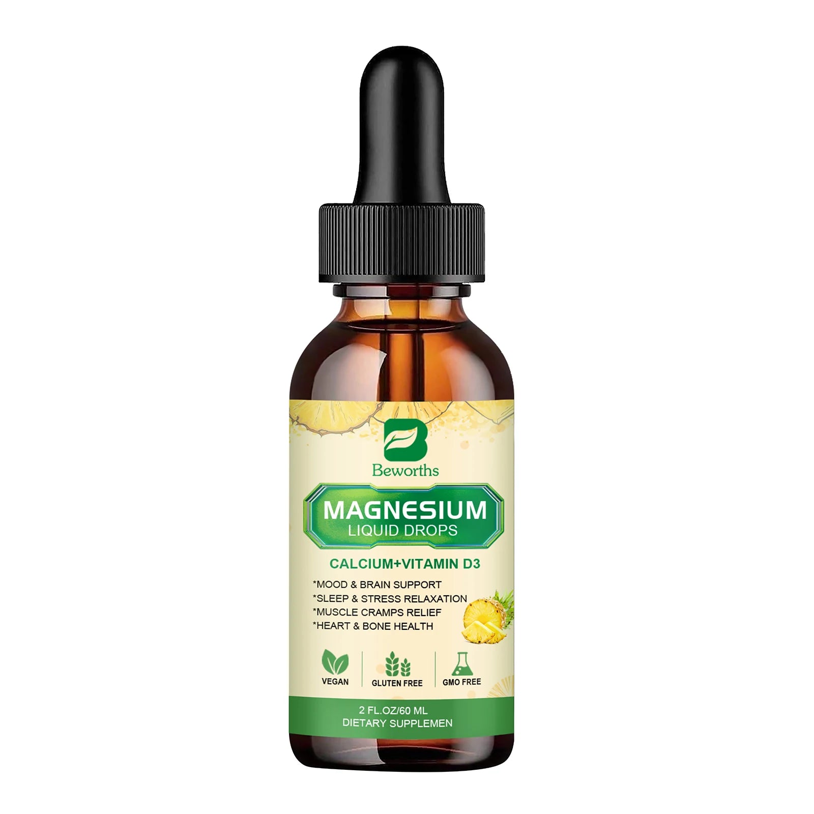 Magnesium Glycinate Liquid Drops – Pineapple Flavor 60ml Peaceful Pleasures Health and Wellness 60ml 5bottles United States