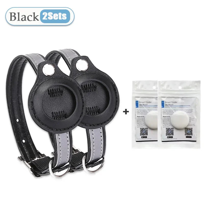 Leather Pet Collar with Apple AirTag Holder | Dog & Cat