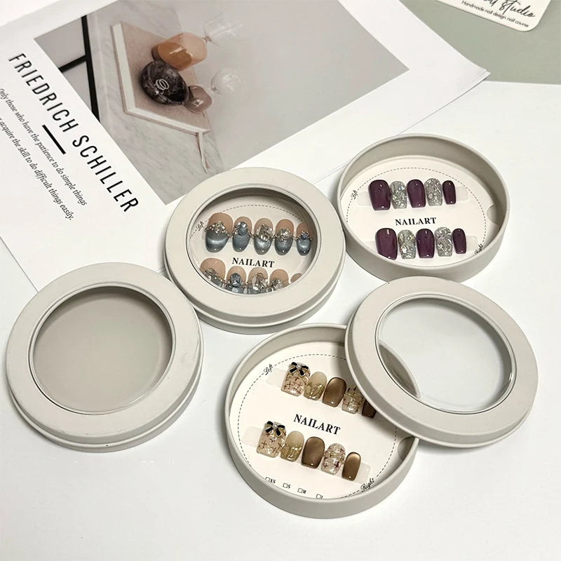 False Nail Press On Wearing Circular Iron Display Box With Display Card Nail Packing Box For Fake Nails Finished Product Peaceful Pleasures Health and Wellness