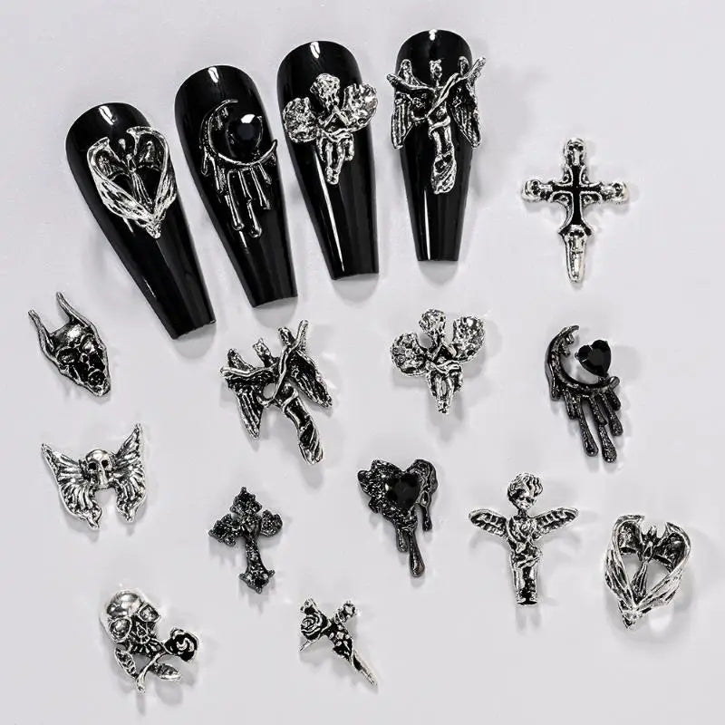 12Grid Vintage Cross Nail Art Charms Y2k Metal Style Alloy Cross Skeleton Angel Nail Decorations Accessories Peaceful Pleasures Health and Wellness