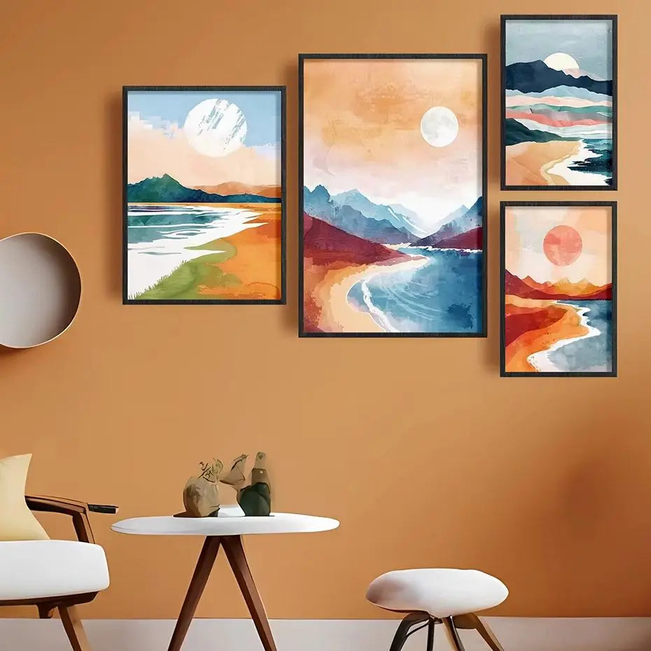 Coastal Mountain Sunset Canvas Wall Art | Modern Landscape Print Canvas Wall Art Peaceful Pleasures Health and Wellness