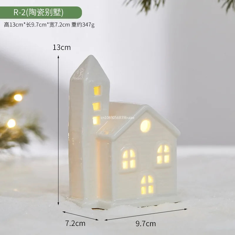 Ceramic Creative Ornaments Small Houses Christmas Decorations Christmas Glowing Snow Houses Home Furnishings INS Ornaments Decor Peaceful Pleasures Health and Wellness