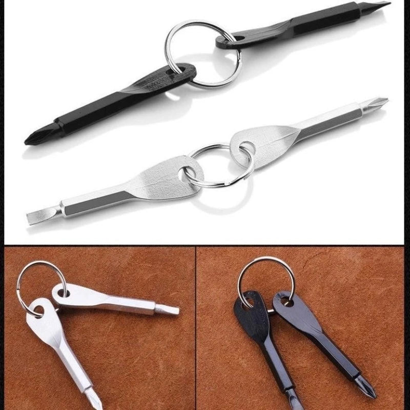 practical Portable Slotted Screwdriver Set Key Ring Keychain Mini Pocket Keyring Cross Screw Driver Repair Tool Gadget Small Peaceful Pleasures Health and Wellness