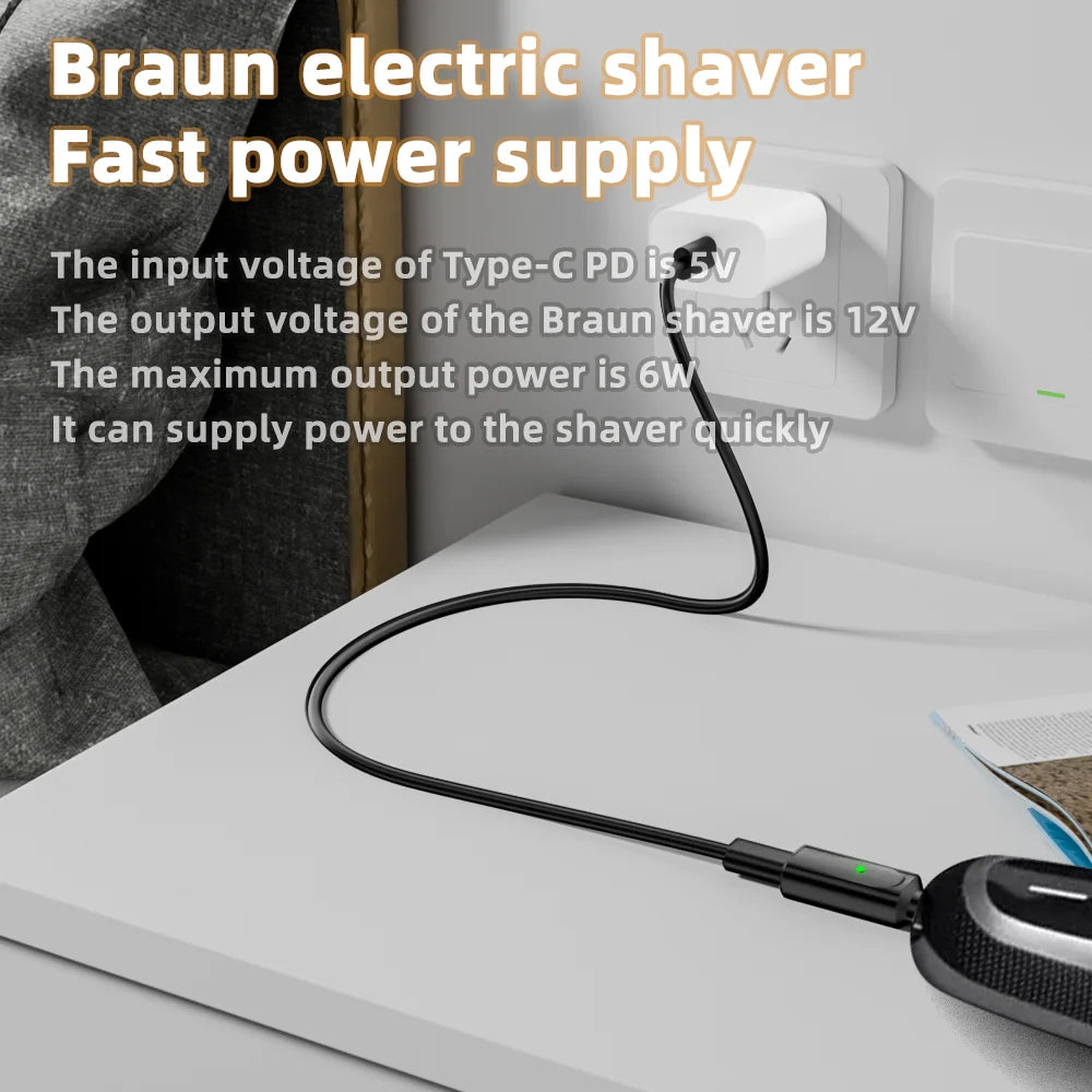 12V Type-C Shaver Charger Adapter Charging Converter for Braun Series 3 5 7 9 6 1 XT5 Electric Razor(Cable Excluded) Peaceful Pleasures Health and Wellness