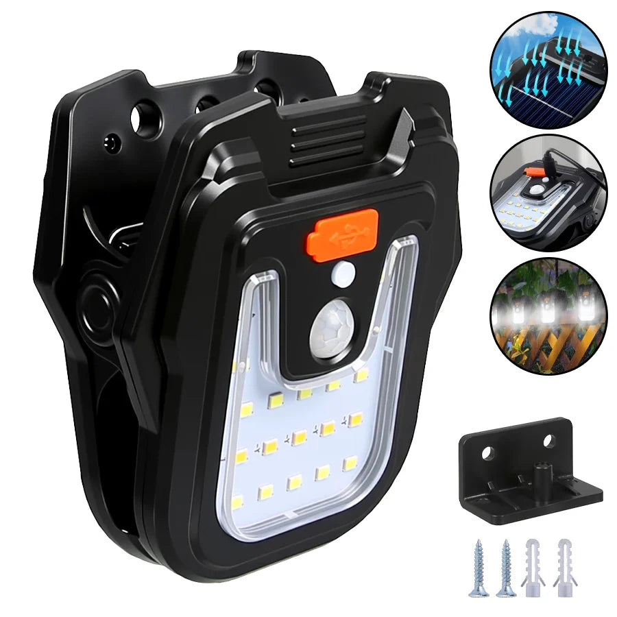 19 LED Solar Outdoor Clip Light – Motion Sensor, IP65, Dual Charge