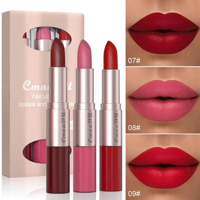 2-in-1 Matte Lipstick & Lip Liner Pen | 24H Waterproof, 12 Colors