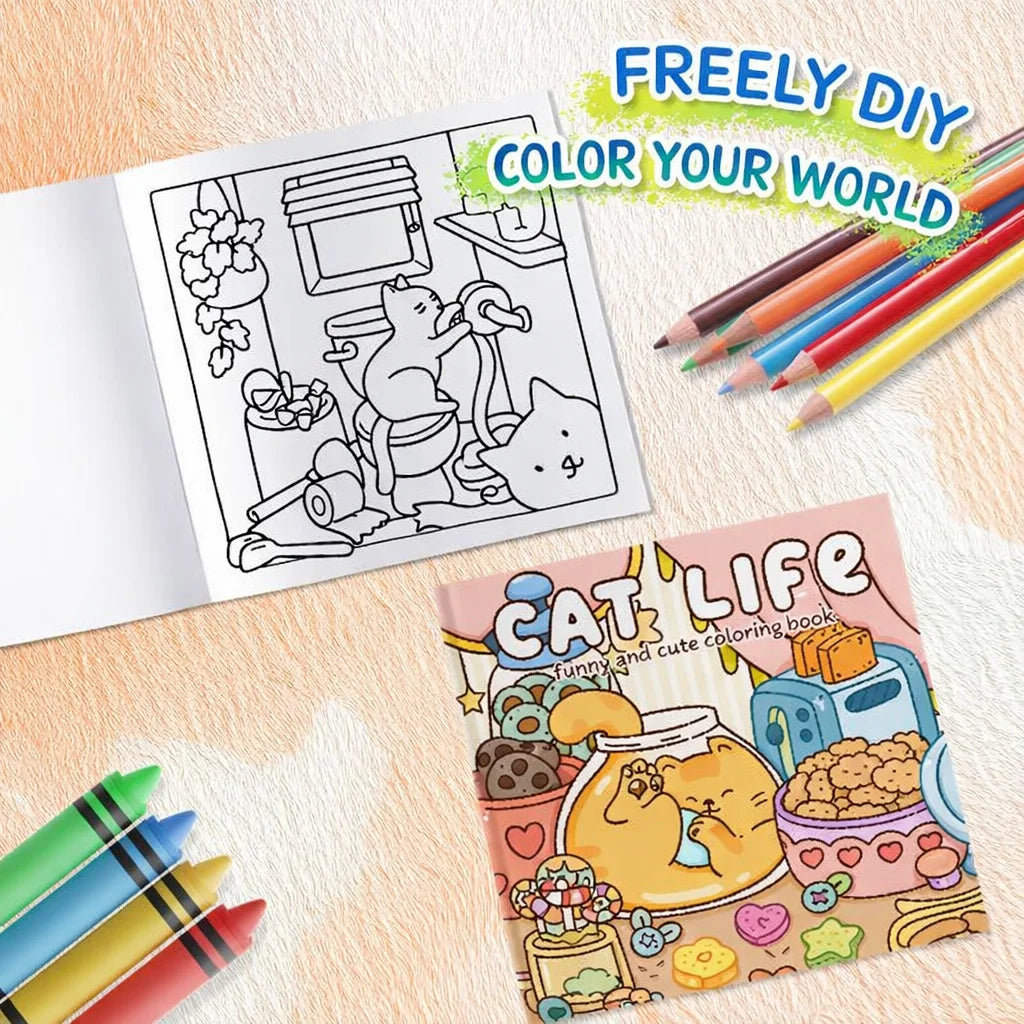 Adult Coloring Book Cat Life Bold Easy Patterns Cute Drawing Party