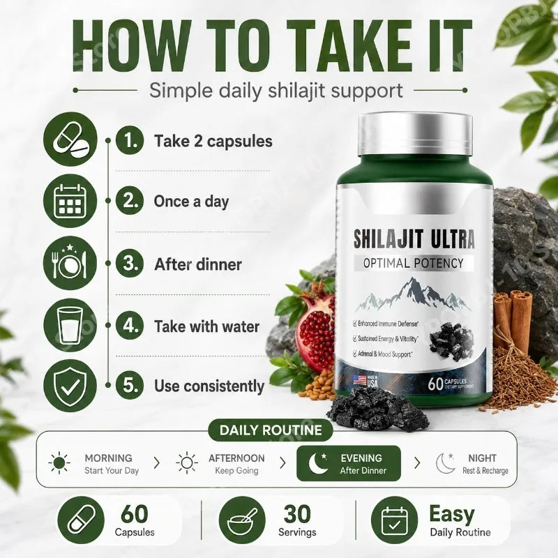 Shilajit Ultra Daily Energy & Vitality | L-Arginine 60 Caps