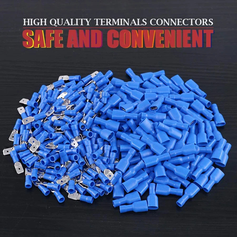 100pcs 50pairs 6.3mm 16 14AWG Female Male Electrical Wiring Connector Insulated Crimp Terminal Spade Blue Peaceful Pleasures Health and Wellness