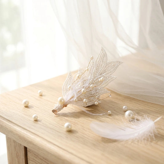 Bridal Hair Clip With Beaded Edge For Wedding Dress Accessories Peaceful Pleasures Health and Wellness