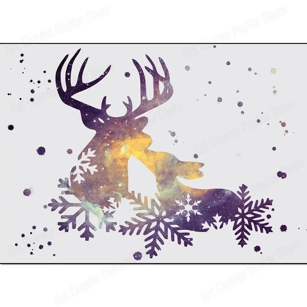 Abstract Animal Canvas Wall Art Print – Bird Elk Mermaid Butterfly