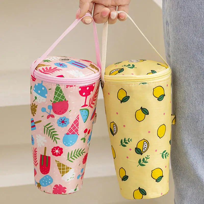 Milk Tea Cup Holder Insulated Portable Handheld Carrier for Office Student Carrying Fresh Keeping Cup Bag Cover Peaceful Pleasures Health and Wellness Yellow and Pink