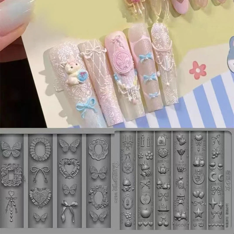 Silicone Nail Art Mold Cartoon Lace Bow Rabbit Cute Candle Moon Flower Strawberry Nail Art Diy 3d Decoration Mold Design Tools Peaceful Pleasures Health and Wellness