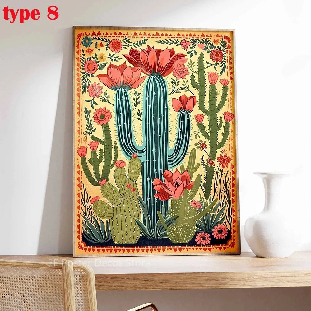 Classic Retro Mexican Cactus Poster Canvas Decoration Painting Flower Aesthetics Color Art Room Home Decoration Wall Art Peaceful Pleasures Health and Wellness 2 20x30cm