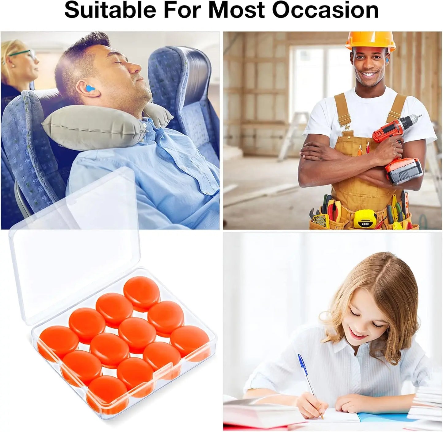 12-Pack Reusable Moldable Silicone Earplugs – Sleep, Swim & Study