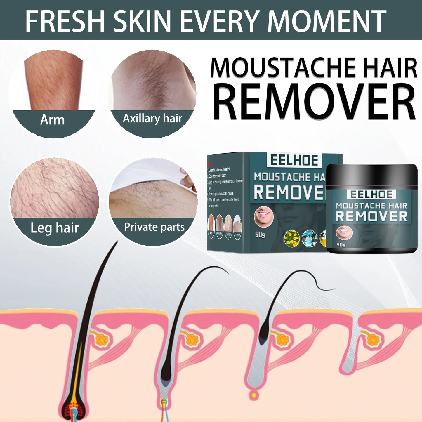 Men's Hair Removal Cream – Face, Beard, Body | eelhoe 50g