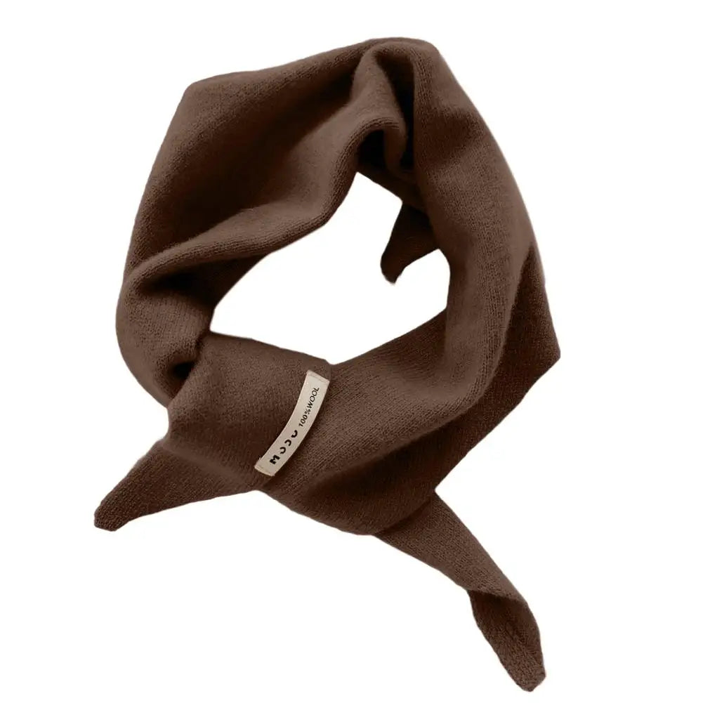 Korean Knit Triangle Scarf – Women's Warm Wool Neck Wrap Shawl Knitted Neck Scarf Peaceful Pleasures Health and Wellness Coffee One size