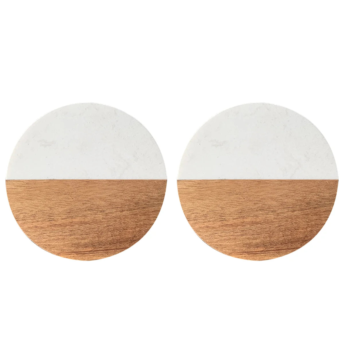 Stylish Wooden and Marble Coaster Set, Elegant Design for Coffee Tables, Durable, Perfect for Protecting Your Furniture Peaceful Pleasures Health and Wellness White Circle 2 pcs