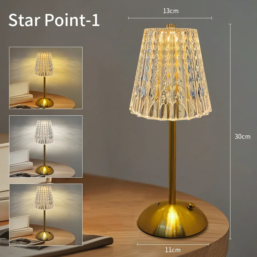 Rechargeable Crystal LED Table Lamp – 3-Color Dimmable Touch