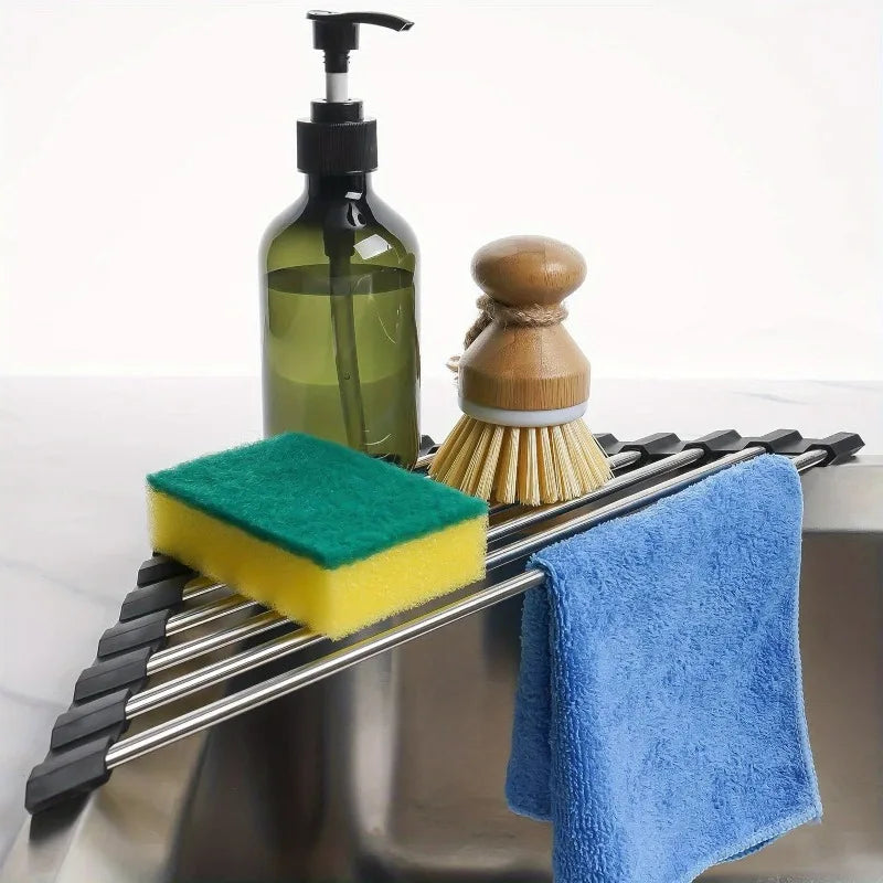 Triangle Roll-Up Dish Drying Rack | Over-Sink Stainless Steel