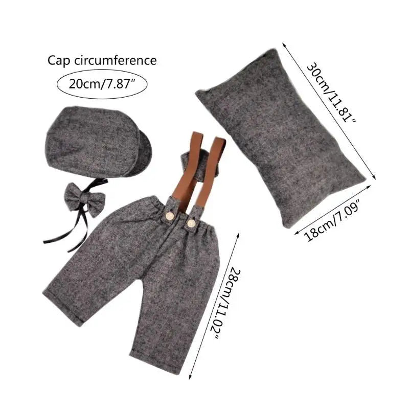 Newborn Photography Props Set – Uniform Hat Pillow & Bowtie