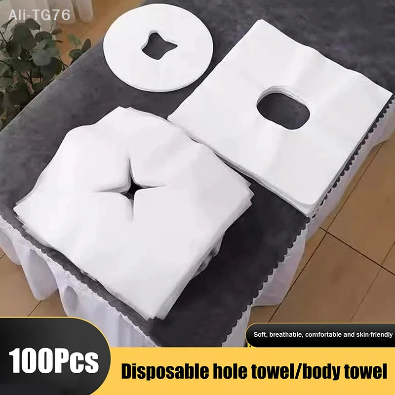 100-Pack Disposable Face Hole Towels for Massage Bed & Salon