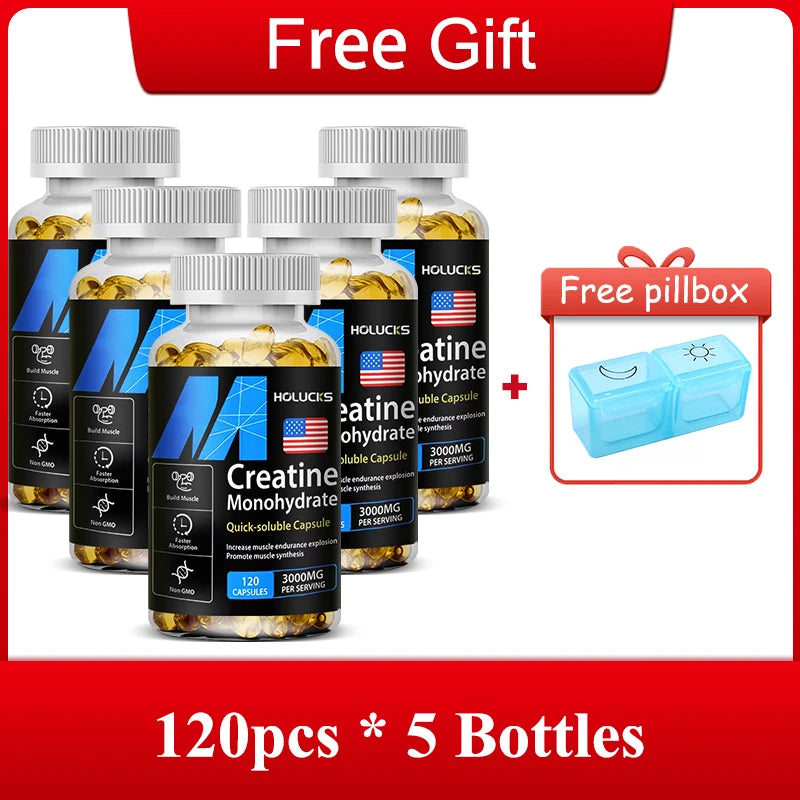 High Potency Creatine 3000mg Capsules, Support Brain & Muscle Cell Energy, Increases Power Output & Exercise Performance Peaceful Pleasures Health and Wellness 120pcs-5 Bottles