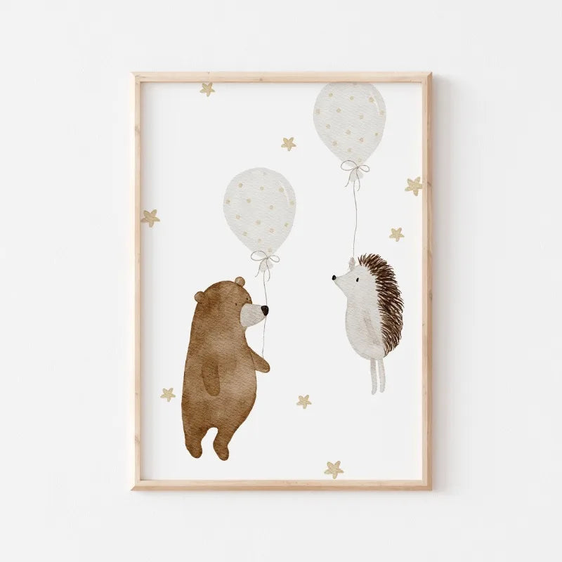 Cute Bear Cartoon Canvas Wall Art for Kids Nursery Room Decor