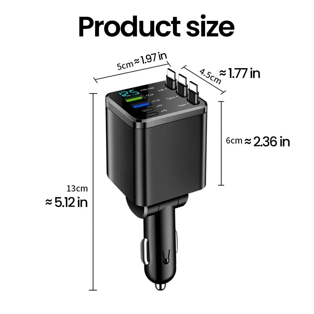 7-in-1 Car Charger 180W Retractable USB-C Dual Type-C Fast Charge