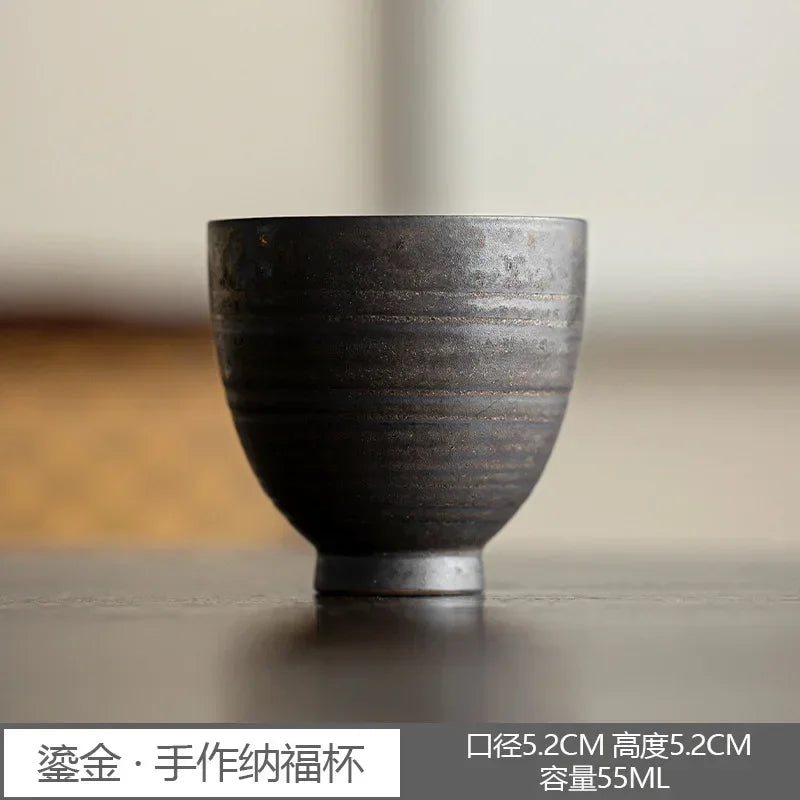 Master's Cup Japanese Retro Rough Pottery Kung Fu Tea Set Personal Ceramic Water Cup Peaceful Pleasures Health and Wellness Mug-55ML 51-100ml