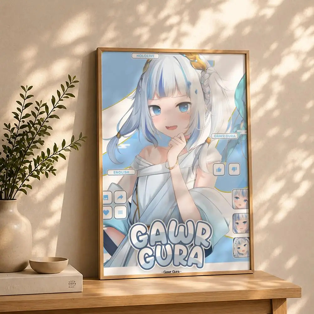 Vtuber G-Gawr GuraS Poster HD Self Adhesive Waterproof Wall Art Ideal for Home Office Dorm Bedroom Great Gift Peaceful Pleasures Health and Wellness White13 40X50cmNoframe