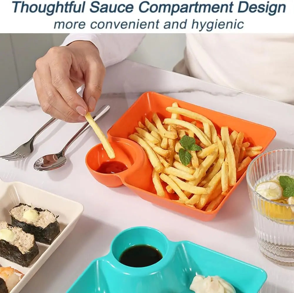 Chip Dip Serving Platter Set, Plastic Dumpling Plates with Sauce Compartment, Square Serving Dish Sushi Plates Peaceful Pleasures Health and Wellness
