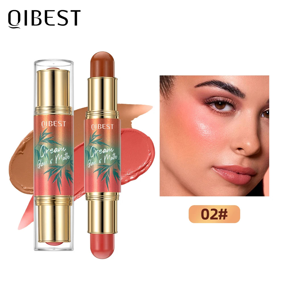 QIBEST 2 In 1 Multiuse Stick Double Headed Bronzer Blush For Cheeks Eyes Lips Long Lasting Matte Glow Makeup Contourining Stick Peaceful Pleasures Health and Wellness 02