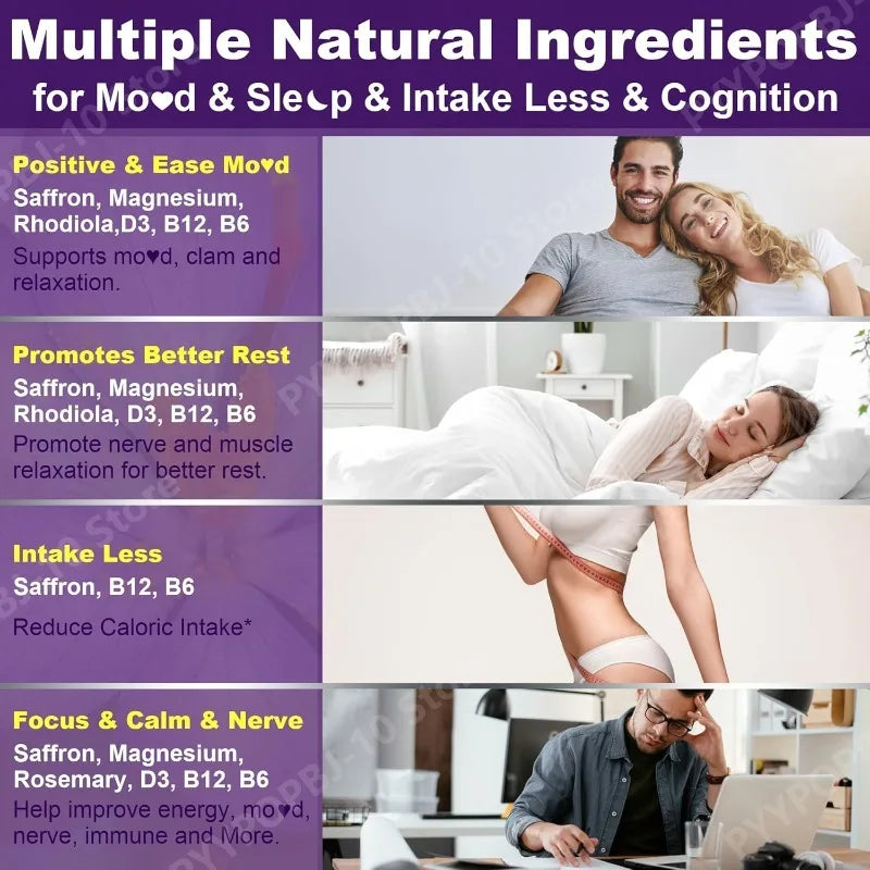 Saffron Gummies 4-Month Supply | Magnesium B6 B12 D3 Sugar-Free