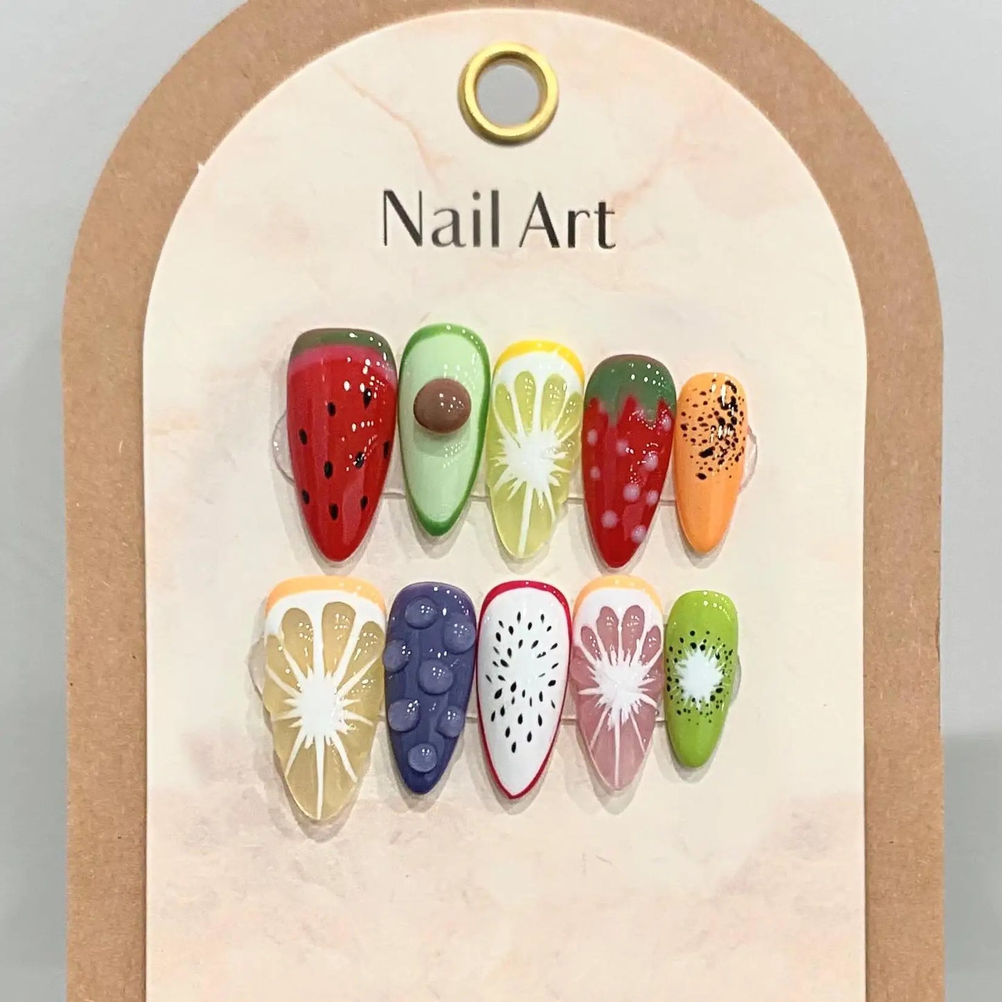 Handmade Press on Nails Summer Fruit Decor False Nails Full Cover Wearable Sweet Grapefruit Orange Design Almond Fake Nail Tips Peaceful Pleasures Health and Wellness