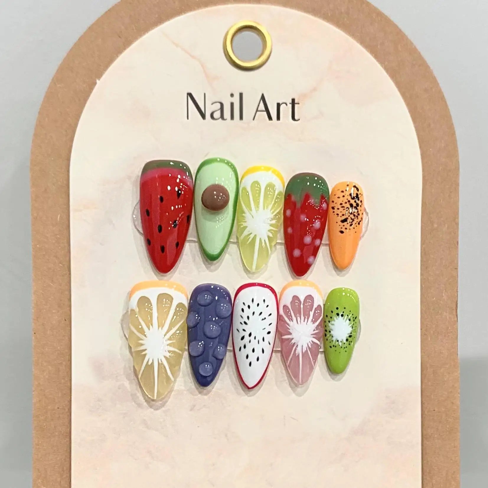 Handmade Press on Nails Summer Fruit Decor False Nails Full Cover Wearable Sweet Grapefruit Orange Design Almond Fake Nail Tips Peaceful Pleasures Health and Wellness