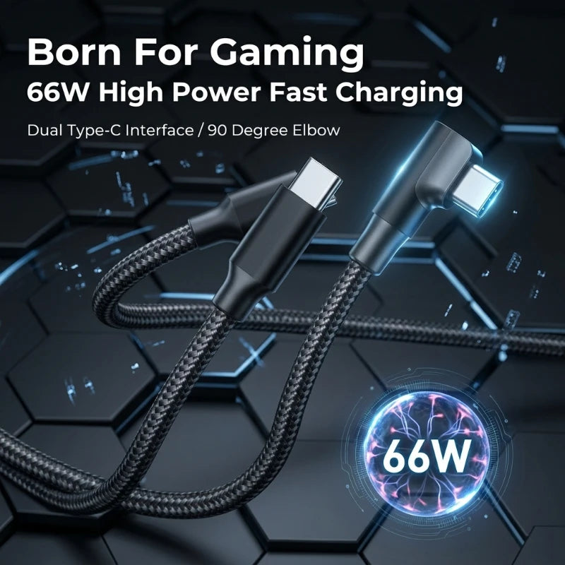 60W USB C To Type C PD 90-Degree Angle Gaming Fast Charging Cable Suitable For Type-C Interface Mobile Phone And Tablet Devices Peaceful Pleasures Health and Wellness