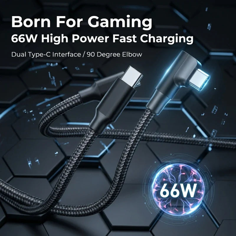 60W USB-C to USB-C 90° Gaming Fast Charging Cable | PD