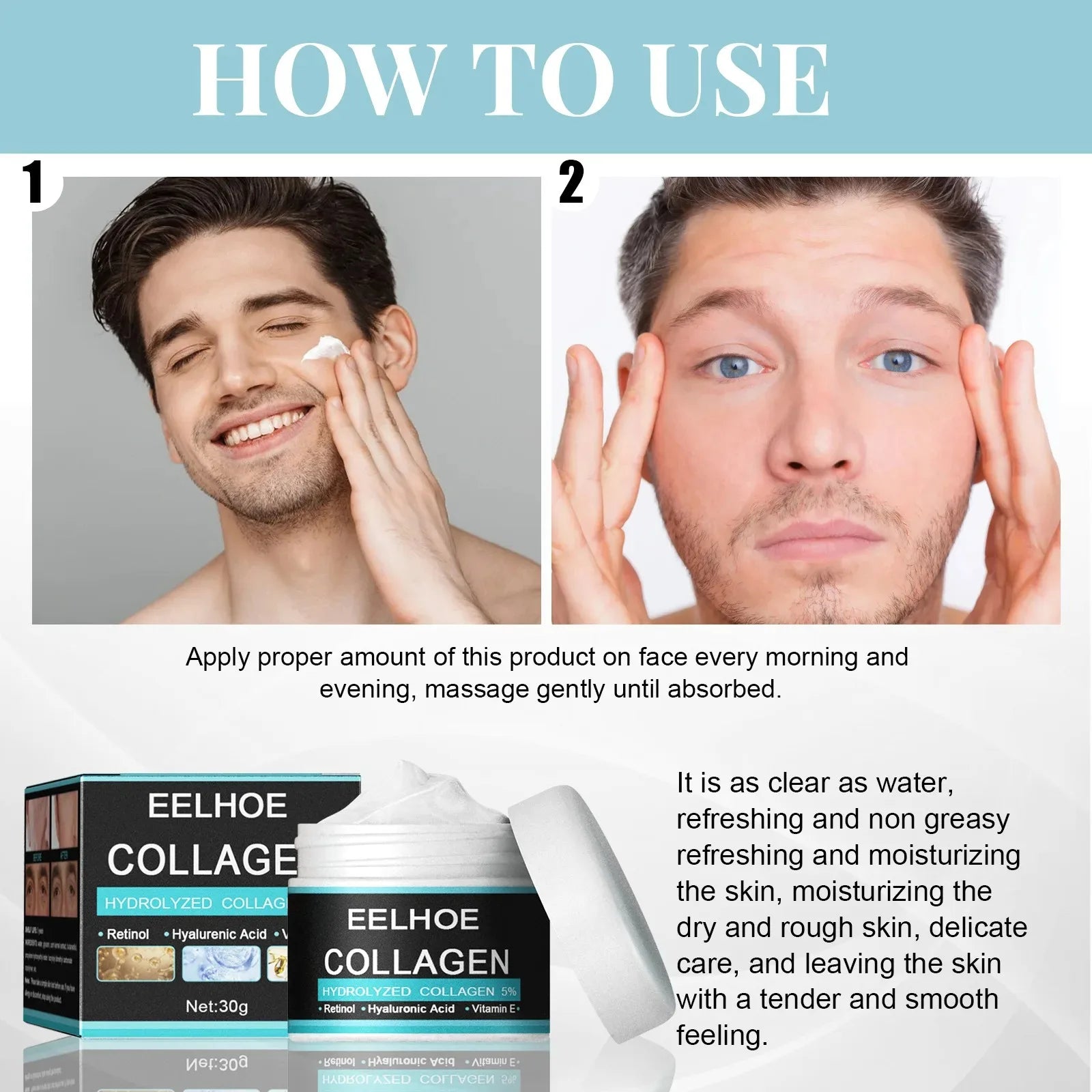 Men's Collagen Cream Lightens Wrinkles Face Cream Firming Moisturizing Hyaluronic Acid Brightening Cream Facial Skincare Peaceful Pleasures Health and Wellness