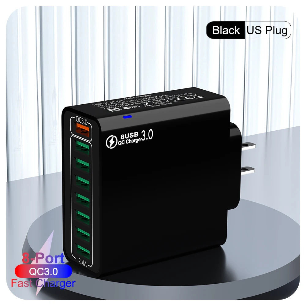 8-Port 65W USB Fast Charger | Quick Charge 3.0 Travel Adapter