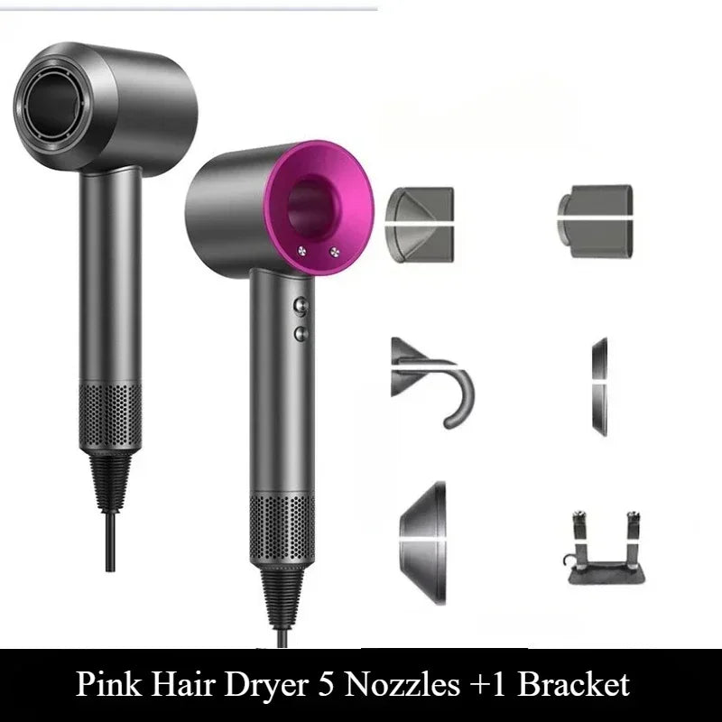 5 in 1 Professional Hair Dryer, with Hot and Cold Air Functionality - Lightweight and Thermostatic Styling Tool for Smooth Hair Peaceful Pleasures Health and Wellness pink 6 Accessories 100-240V AU plug