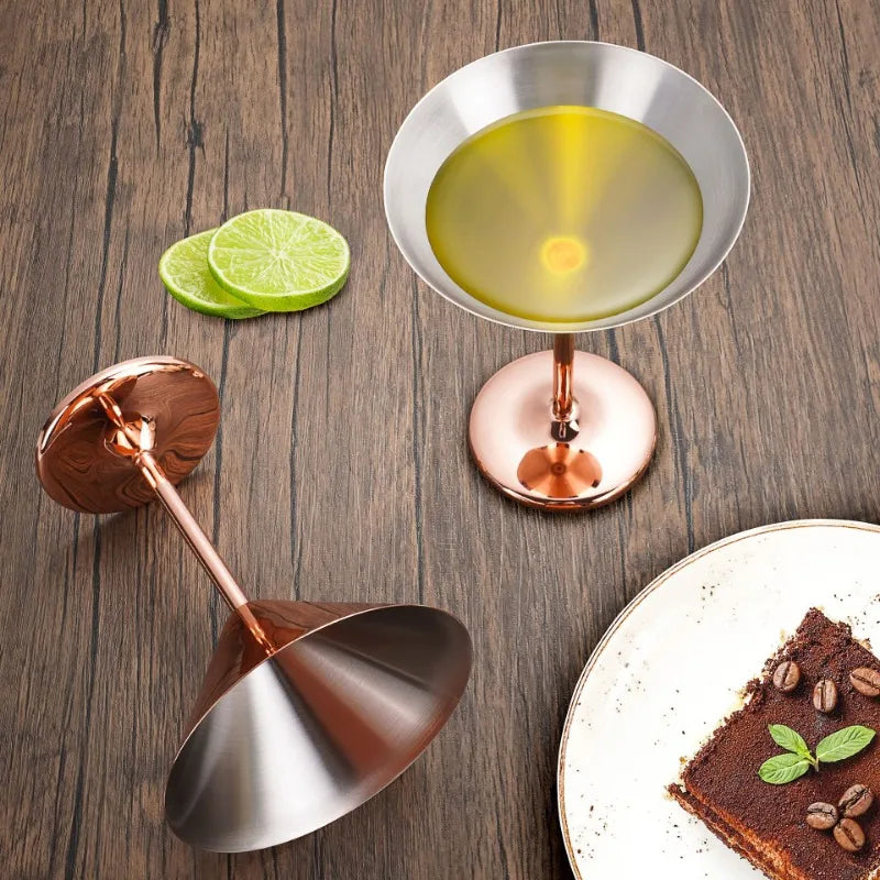 2PCS 304 Stainless Steel Martini Cocktail Glass Champagne Goblet Wine Cup Rose Gold Personalized Design Metal Utensils Peaceful Pleasures Health and Wellness