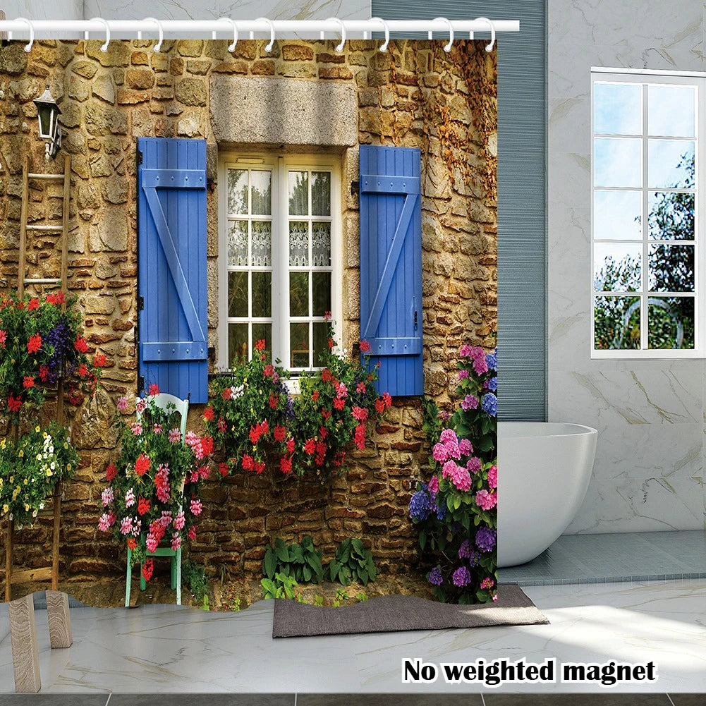Shower Curtain with 12pc Hooks 180/200CM Bath Curtain Liners Rust-Proof Grommets Anti-Mould Waterproof Bathroom Curtains Peaceful Pleasures Health and Wellness Polyester SceneryD 180×200cm