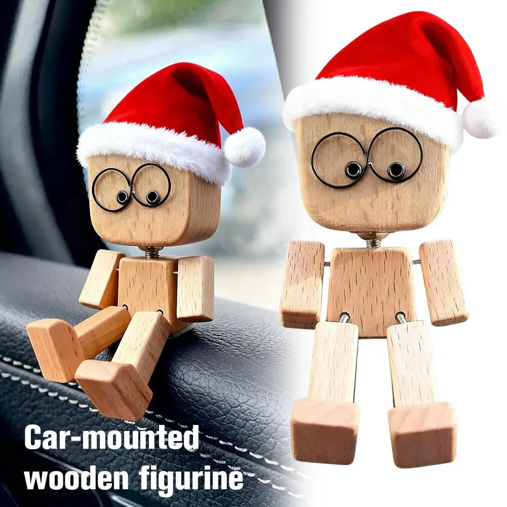 Christmas Hat Leg-swinging Robot Figurine Cute Wood Man Shaking Wooden Man Figurine With Function Of Changing Peaceful Pleasures Health and Wellness