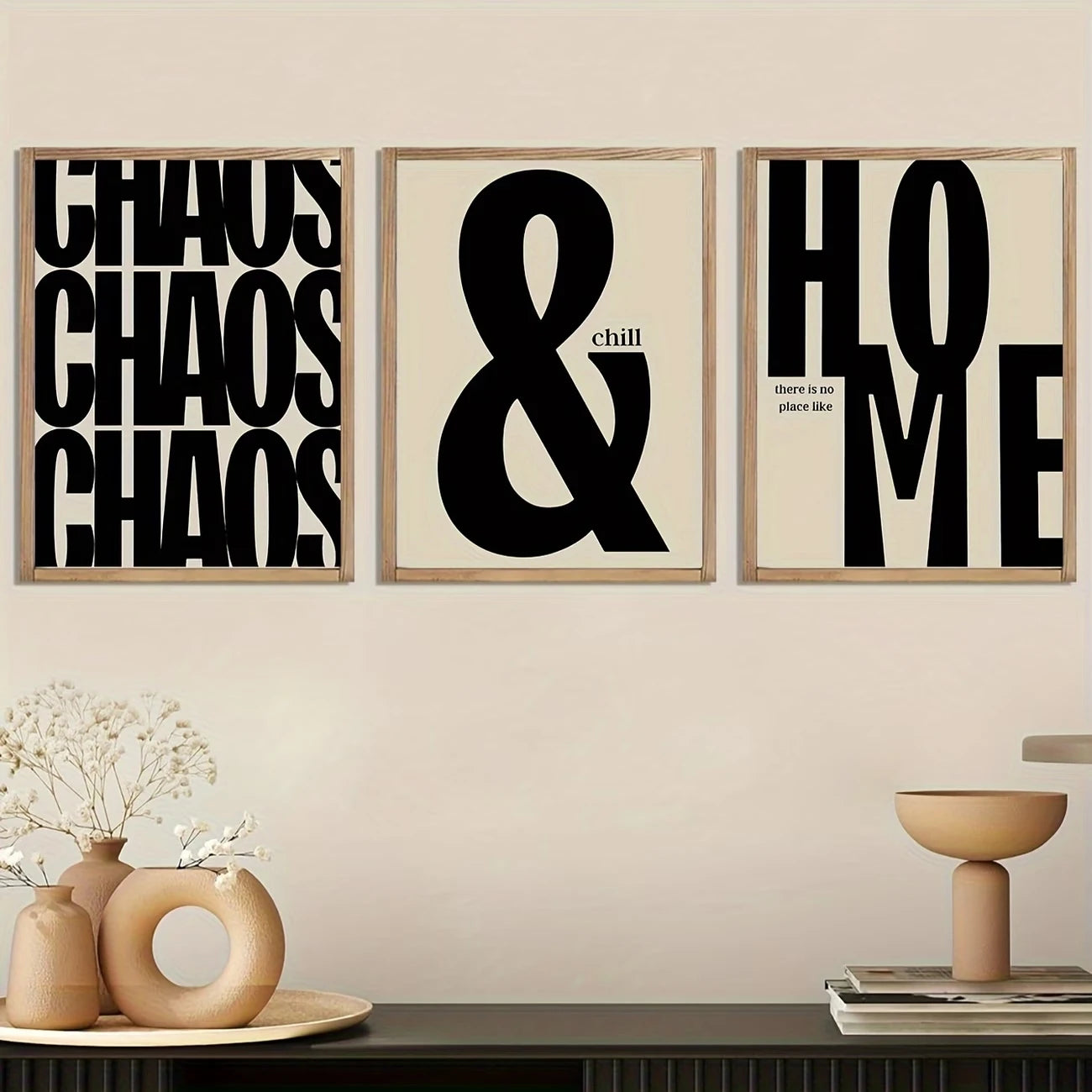 3-Piece Black & Beige Quote Canvas Wall Art | Modern Home Decor
