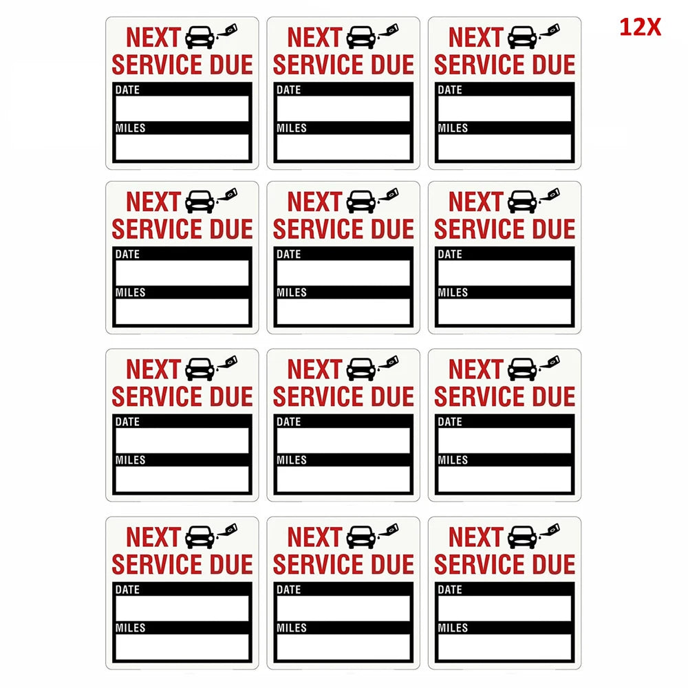Car Service Due Reminder Stickers – 2x2" Vinyl Decals, 12 Pack