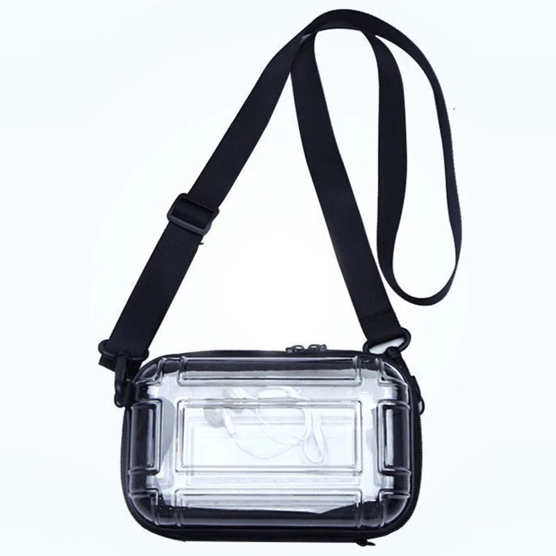 Mini Transparent Hard Case Makeup Bag Large Capacity Small Square Travel Pouch One Shoulder Crossbody Cosmetic Organizer Peaceful Pleasures Health and Wellness Transparent